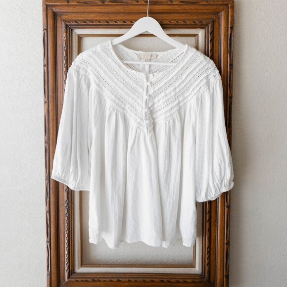 Farmers Market White Cotton Blouse Women’s XL Boho Lace Detail Lined Top - Picture 1 of 9